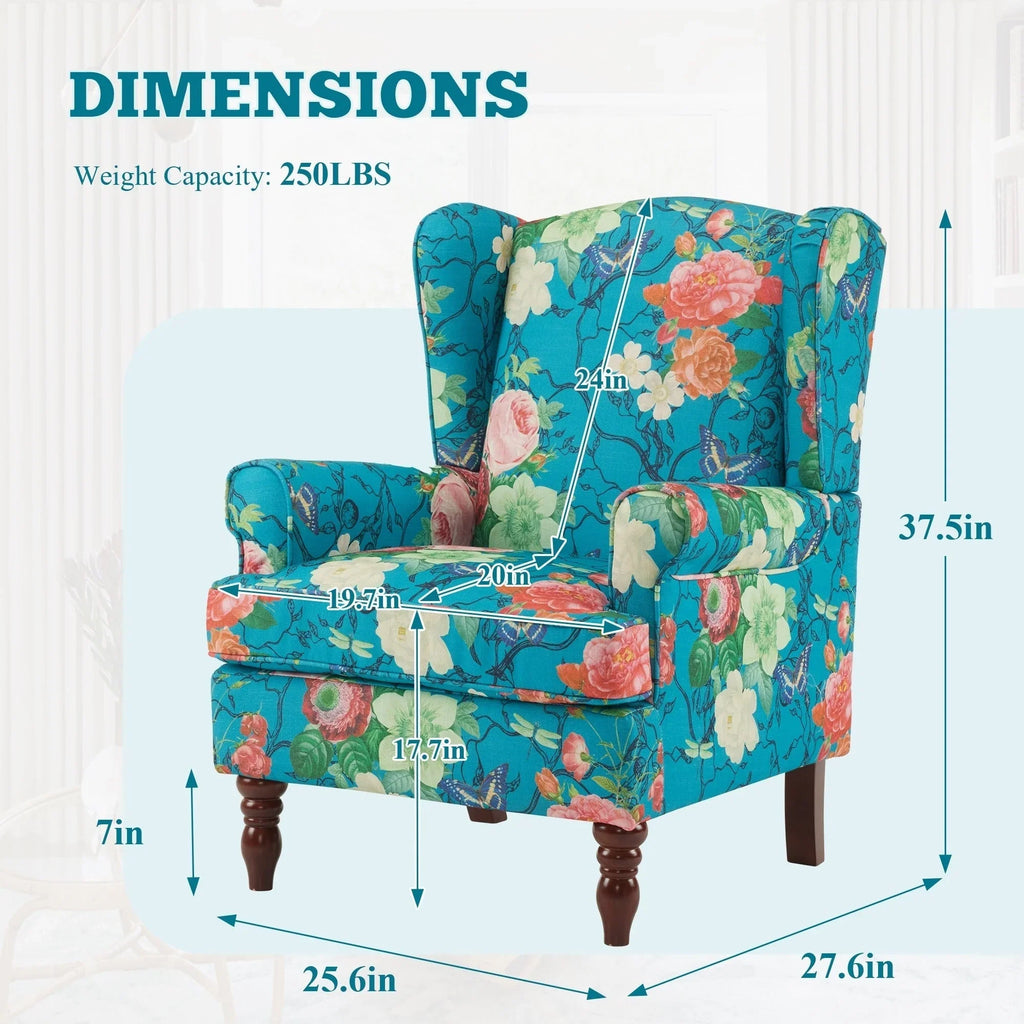 Erommy Moderner Akzentsessel, Hochlehniger Sessel, Gepolsterter Stoff-Knopf-Einzelsessel mit Holzbeinen für das Wohnzimmer