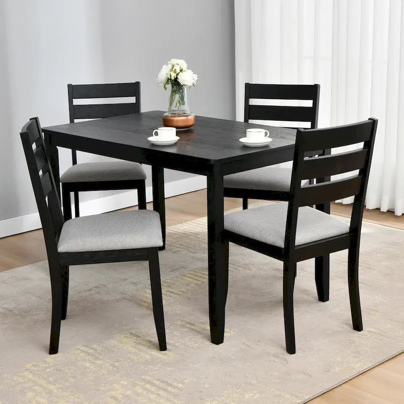 5-teiliges Esszimmerset aus Massivholz 47L (1 Tisch + 4 Stühle mit Sprossenrückenlehne)
