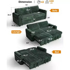 Dyonery 91 Sektional Schlafsofa mit Ausziehbett, verstellbarer Rückenlehne/zwei Ausziehbetten/USB-Anschlüssen/Getränkehaltern, Plüsch-Kordbezug