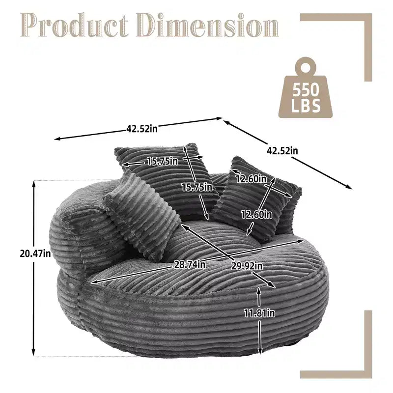 Sitzsacksofa für Erwachsene und Kinder, übergroßer Cord-Sitzsackstuhl mit 3 Kissen und Armlehne für Wohnzimmer und Schlafzimmer