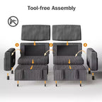 Dyonery 91 Sektional Schlafsofa mit Ausziehbett, verstellbarer Rückenlehne/zwei Ausziehbetten/USB-Anschlüssen/Getränkehaltern, Plüsch-Kordbezug