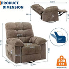 Massage-Liegesessel mit Heizfunktion – 360° drehbarer Schaukelstuhl, überdimensioniertes Einzelsitzer-Sofa mit Vibration, USB-Anschluss und Aufbewahrungstaschen für Wohnzimmer/Schlafzimmer