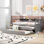 Whisen Twin XL Tagesbett aus Holz mit 2 Ausziehbetten, 3 Staufächern, 1 kostenloser Leuchte und USB-Ladefunktion