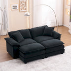 2-Sitzer-Sofa mit 2 Kissen, 2 Polstern und 2 Hockern, bequemes Sofa – Tiefes Wohnzimmersofa, Modulsofa