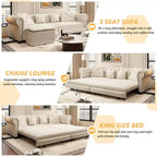 Whisen Velvet 3-in-1 Schlafsofa und wandelbares Schlafsofa im Kingsize-Format mit ausziehbarem Ottomane, getuftetem Design