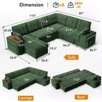 Dyonery 112 Modulares Schlafsofa mit Ausziehfunktion, U-förmiges Schnittsofa mit Stauraum, extra breite und tiefe Sitzflächen für das Wohnzimmer