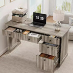 Geriffelter Home-Office-Schreibtisch mit Stauraum, 137 cm moderner Chefschreibtisch mit Ladestation, Computer-Schreibtisch aus Holz mit Aktenschubladen für das Arbeitszimmer