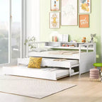 Whisen Twin XL Tagesbett aus Holz mit 2 Ausziehbetten, 3 Staufächern, 1 kostenloser Leuchte und USB-Ladefunktion