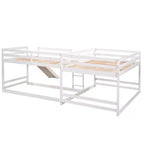 L-förmiges Etagenbett für 4 Kinder, Vierfach-Etagenbett mit Rutsche, Voll- und Twin-Holzrahmen für Schlafzimmer/Wohnheim
