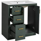 30 Zoll Einzelwaschtisch-Badschrank mit Unterschrank und 3 Schubladen – Schwarz / Blau / Grün / Indigo / Weiß
