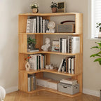 L-förmiges offenes Bücherregal aus Holz mit Naturfinish