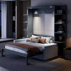 Whisen Modern Design Queen-Size Schrankbett mit Holzrahmen, Sofa und Regalen