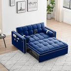 Samt-Schlafsofa zum Umbauen, 140 cm, 2-Sitzer, mit Ausziehbett, verstellbarer Rückenlehne, Seitentaschen und Handyhalterung