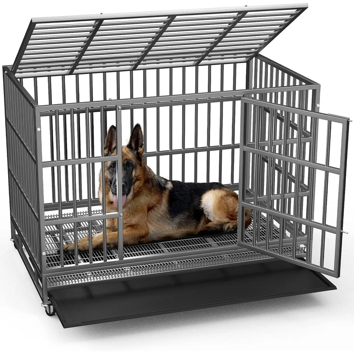BOSSIN 48/38 Zoll Schwerlast-Hundebox, unverwüstlich, ausbruchsicher, mit feststellbaren Rollen