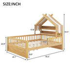 ModernLuxe Hausbett aus Holz für Zwillinge/Standardgröße mit Stauraum-Kopfteil, Kinderbettgestell aus massivem Kiefernholz mit Rausfallschutz
