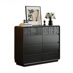 Art-déco-inspirierte Holzkommode mit geometrischen Schnitzereien
