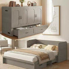 Mjkone Queen-Size-Schrankbett mit Matratze, USB-Ladeanschluss und Aufbewahrungsschubladen