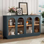 Großes 4-türiges Sideboard mit Glastüren, gewölbtes Sideboard mit verstellbaren Einlegeböden für die Küche