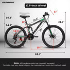 Okak 27,5 Zoll Mountainbike mit doppelter Federung vorne und hinten, 21-Gang Dirt Bike mit mechanischer Scheibenbremse, Erwachsenenfahrrad für Herren und Damen