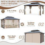 EROMMY Hardtop-Pavillon, Outdoor-Pergola mit Doppeldach & Netzen & Vorhängen, Hochleistungs-Canopy für Terrasse, Garten, Poolparty