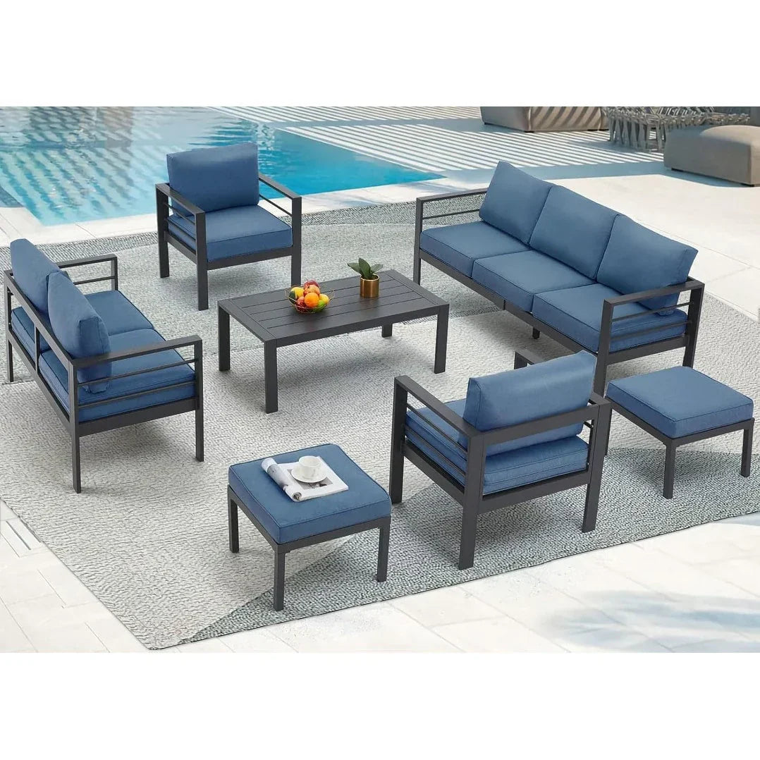 AECOJOY 7-teiliges Aluminium-Terrassenmöbel-Set Outdoor-Gesprächsgarnitur
