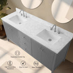 Vanity Art 72 Zoll Badezimmer-Waschtischunterschrank mit Doppelwaschbecken und Kunstmarmorplatte