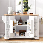 Ausziehbare Kücheninsel mit Klappplatte, Küchenwagen auf 4 Rädern mit Steckdose, beweglicher Inseltisch mit 2 Türen und 6 Schubladen