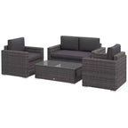 4-teiliges Rattan-Sofa-Set, Korbsessel-Set mit Zweisitzer, Couchtisch mit Glasplatte für Garten und Außenbereich