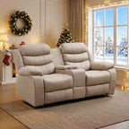 Beige/Graues 2-Sitzer Sofa mit Relaxfunktion aus Tech-Stoff, verstellbare Rückenlehne & Fußstütze