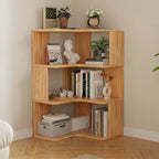 L-förmiges offenes Bücherregal aus Holz mit Naturfinish