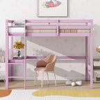 Okak Minimalism Hochbett mit Leiter, Hochbett aus Kautschukholz mit Sicherheitsgeländer und integriertem Schreibtisch, Bettrahmen für Kinder, Jugendliche