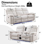 Elektrisches Liegesofa mit kabelloser Ladestation, Leselampe, LED-Beleuchtung für Wohnzimmer, Kunstleder, AC-/USB-Anschluss, Getränkehalter, Schwarz