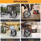 Bodenventilator, Industrieventilator – 24 Zoll Schwerlast Trommelventilator mit 4 Geschwindigkeiten, Luftzirkulator aus Metall für Lagerhalle, Werkstatt, Garage, Fabrik, Keller