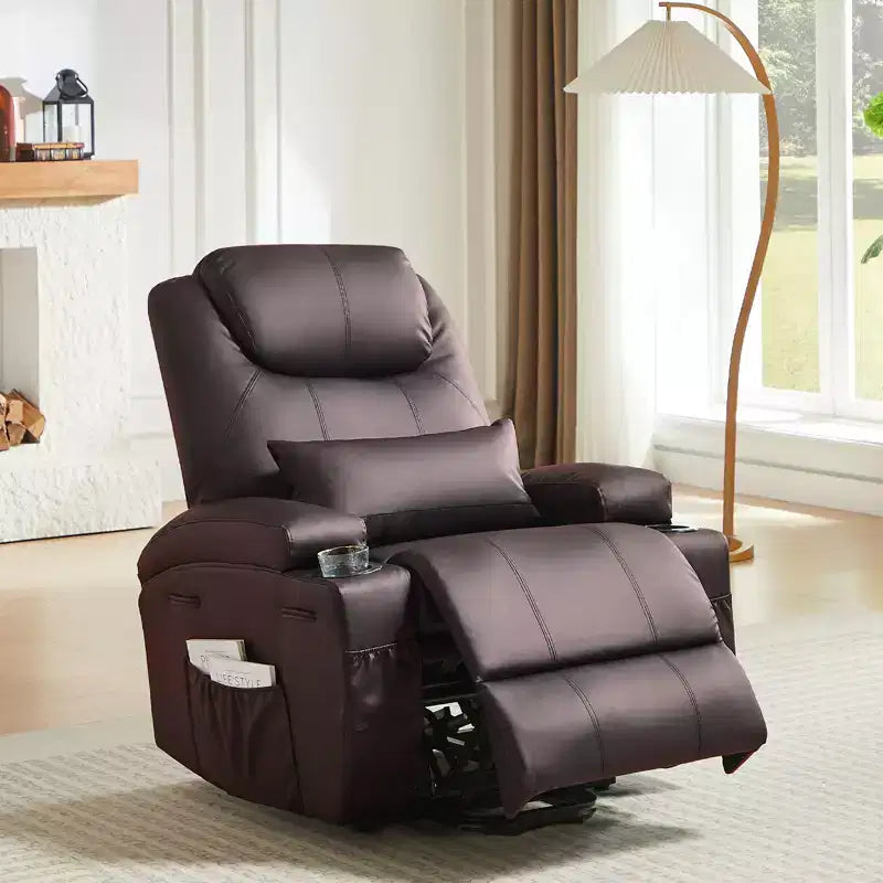 Bestier 34,6'' elektrischer Aufstehsessel mit Massage und Heizfunktion, Relaxsessel aus Kunstleder mit Seitentaschen und Getränkehaltern