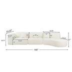 140-Zoll Modernes geschwungenes Ecksofa mit Récamiere, 3-teiliges Set, für Wohnzimmer