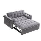 Samt-Schlafsofa zum Umbauen, 140 cm, 2-Sitzer, mit Ausziehbett, verstellbarer Rückenlehne, Seitentaschen und Handyhalterung