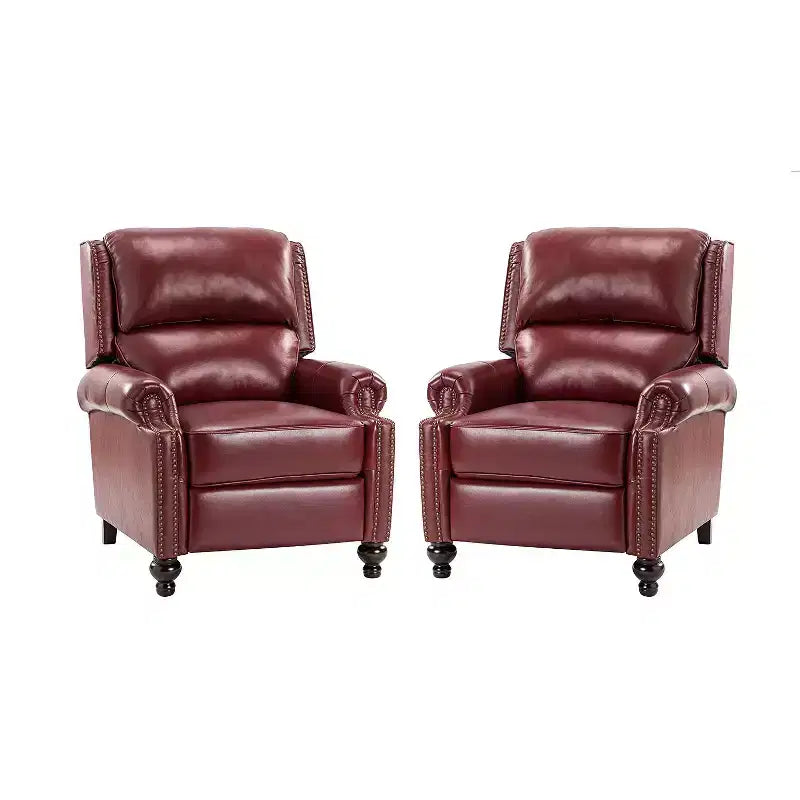 2er-Set Elisabete Modern Wingback Echtleder-Liegesessel mit Vintage-Nagelkopfleiste für Wohn- und Schlafzimmer | ART OF LIVING DESIGNS