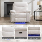 Elektrisches Liegesofa mit kabelloser Ladestation, Leselampe, LED-Beleuchtung für Wohnzimmer, Kunstleder, AC-/USB-Anschluss, Getränkehalter, Schwarz