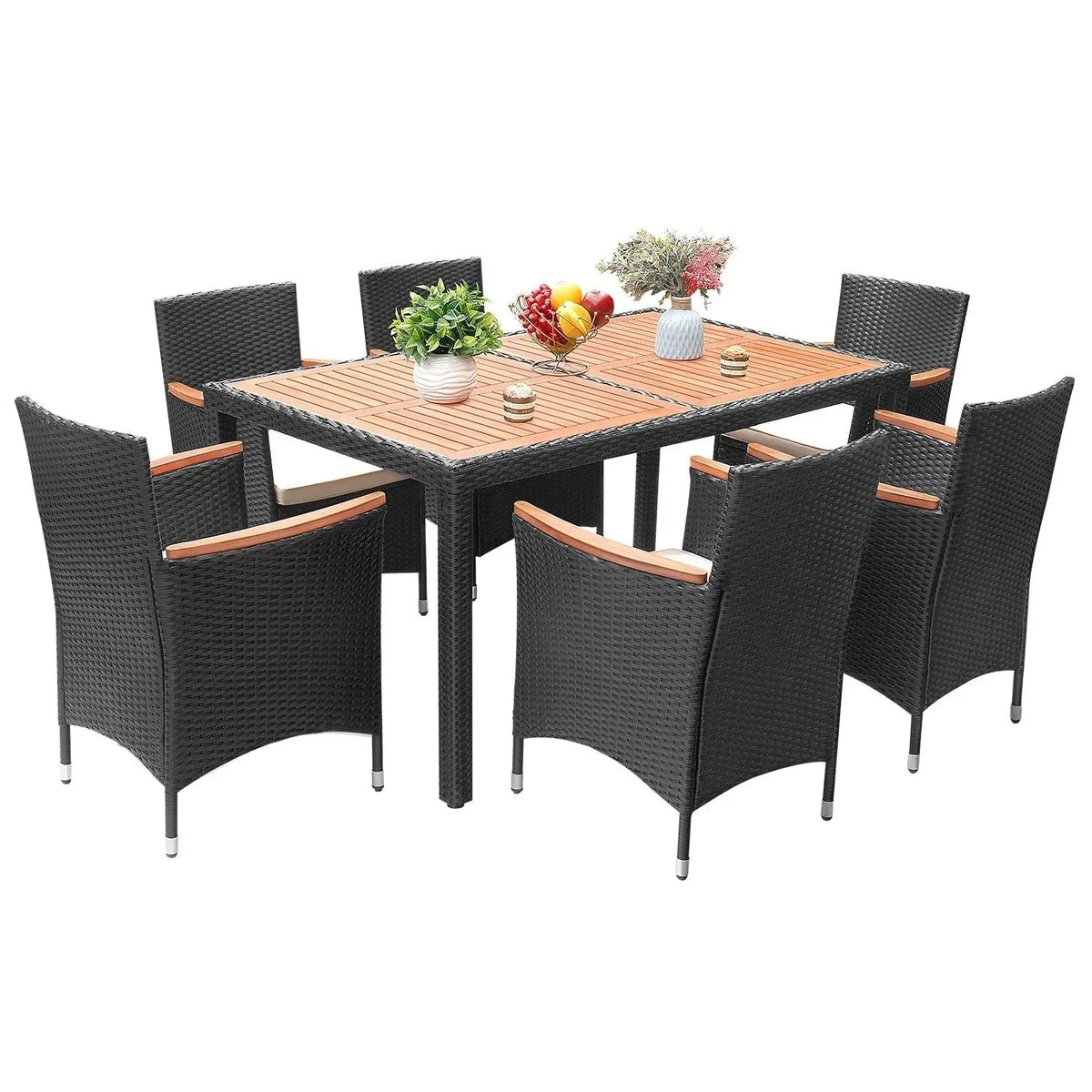Lacoo PE-Rattan-/Akazienholz-Gartensitzgruppe
