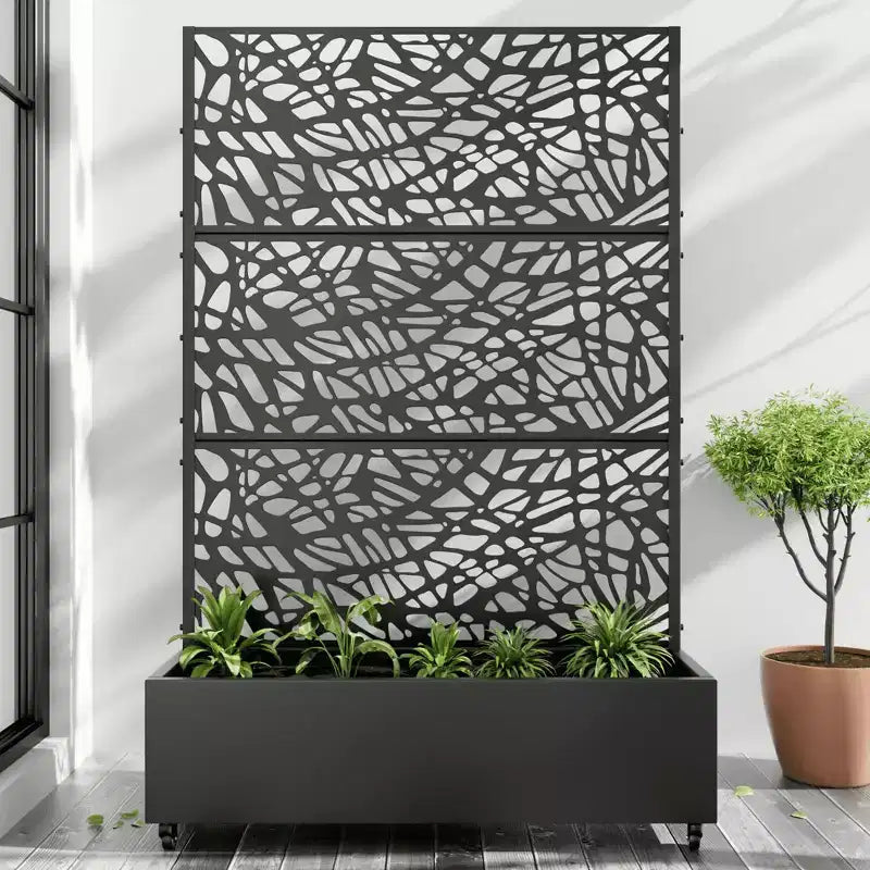 MAYEERTY Pflanzkasten mit Spalier Eisen Schwarz Netz 01 Stil 183x119x41cm 3-teiliges Set
