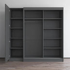 2-türiger Kleiderschrank mit Spiegel, Glasfront, 2-Personen (Grau / Schwarz / Weiß)