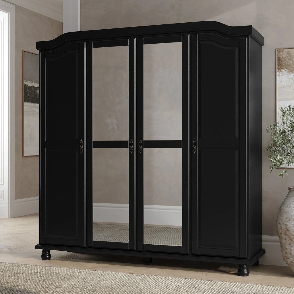 Palace Imports Kyle Kleiderschrank mit 4 Türen aus 100 % Massivholz und Massivholz- oder Spiegeltüren