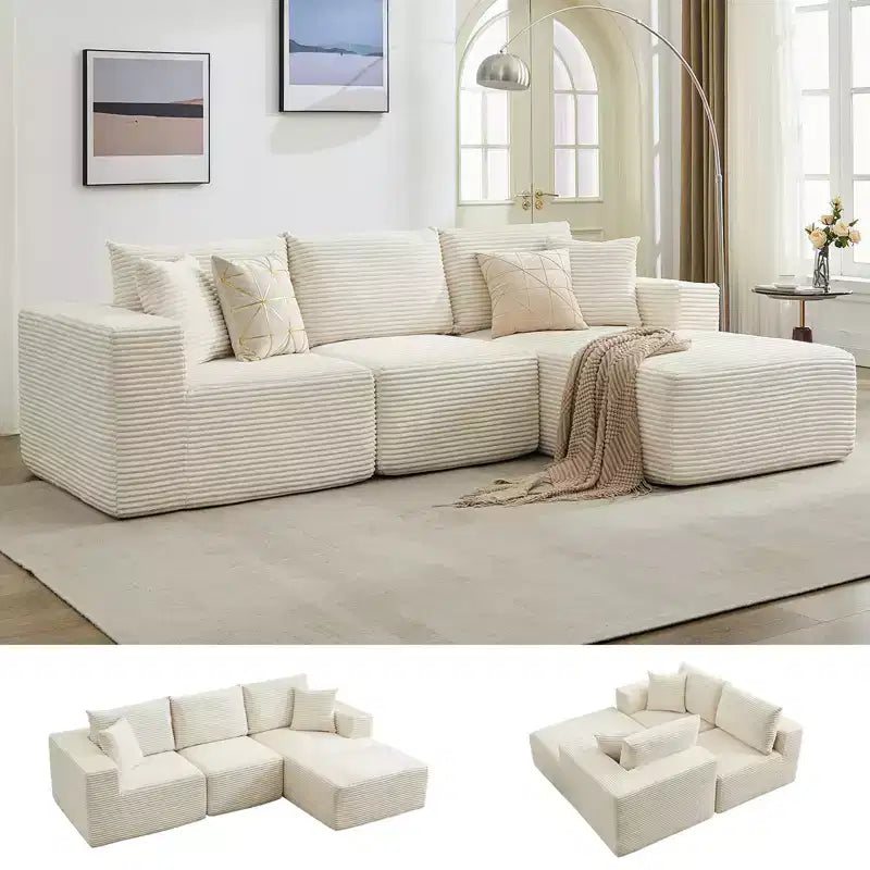 108 Modernes Sofa, 3-Sitzer Polster Ecksofa mit Kissen, Tiefes Sofa, Keine Montage Erforderlich