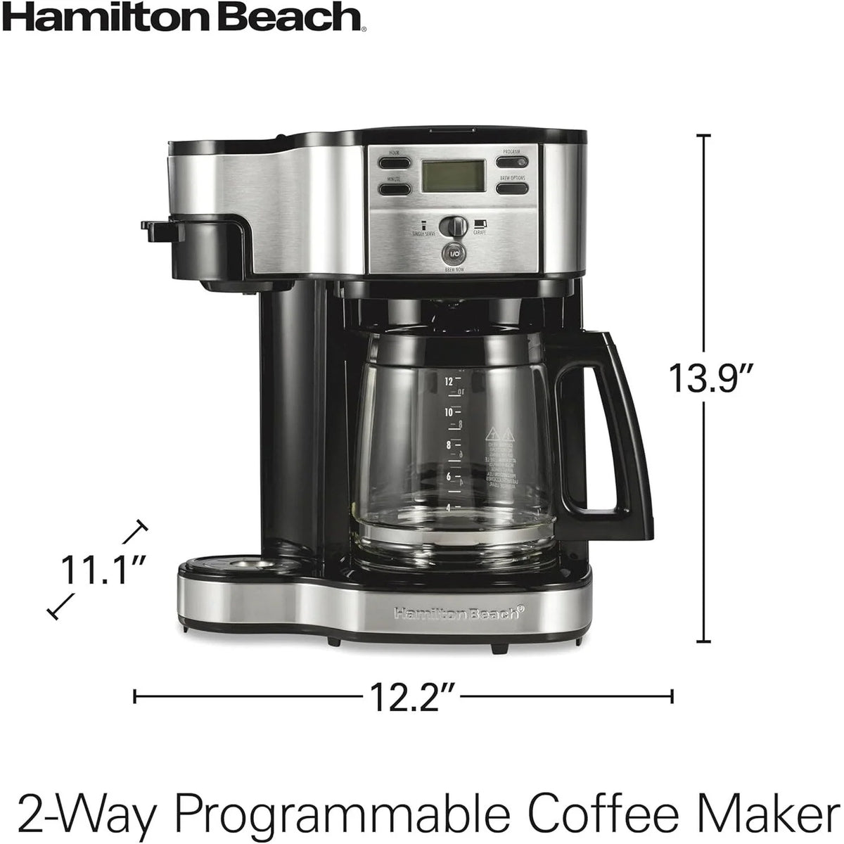 2-in-1 Kaffeemaschine für 12 Tassen & Einzelportion, Glaskanne, automatische Pause- & Ausgießfunktion, Schwarz