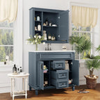 Moderner 36'' Badschrank mit Aufsatzwaschbecken und Spiegelschrank, 2 Türen und 2 Schubladen