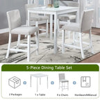 Modernes 5-teiliges Esszimmer-Set mit quadratischem Tresenhochtisch und 4 gepolsterten Stühlen