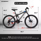 Okak 27,5 Zoll Mountainbike mit doppelter Federung vorne und hinten, 21-Gang Dirt Bike mit mechanischer Scheibenbremse, Erwachsenenfahrrad für Herren und Damen