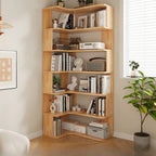L-förmiges offenes Bücherregal aus Holz mit Naturfinish