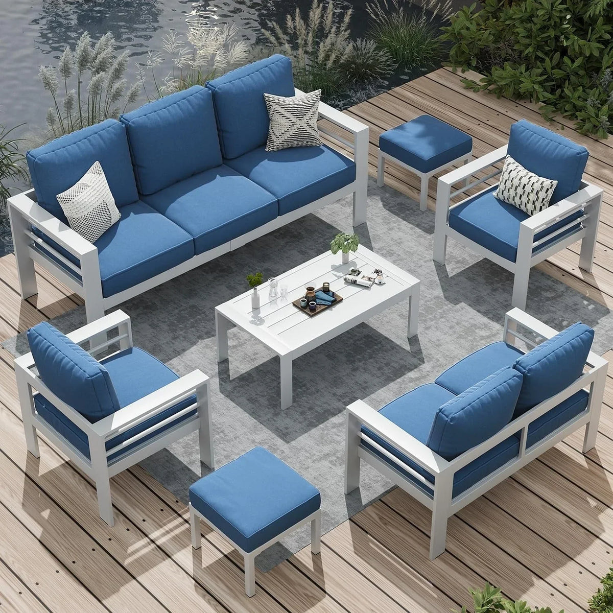 AECOJOY 7-teiliges Aluminium-Terrassenmöbel-Set Outdoor-Gesprächsgarnitur