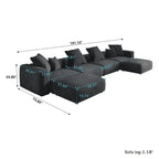 Großes modulares Ecksofa, Kordbezug, U-förmig, 4-Sitzer mit 2 Ottomanen und 5 Kissen